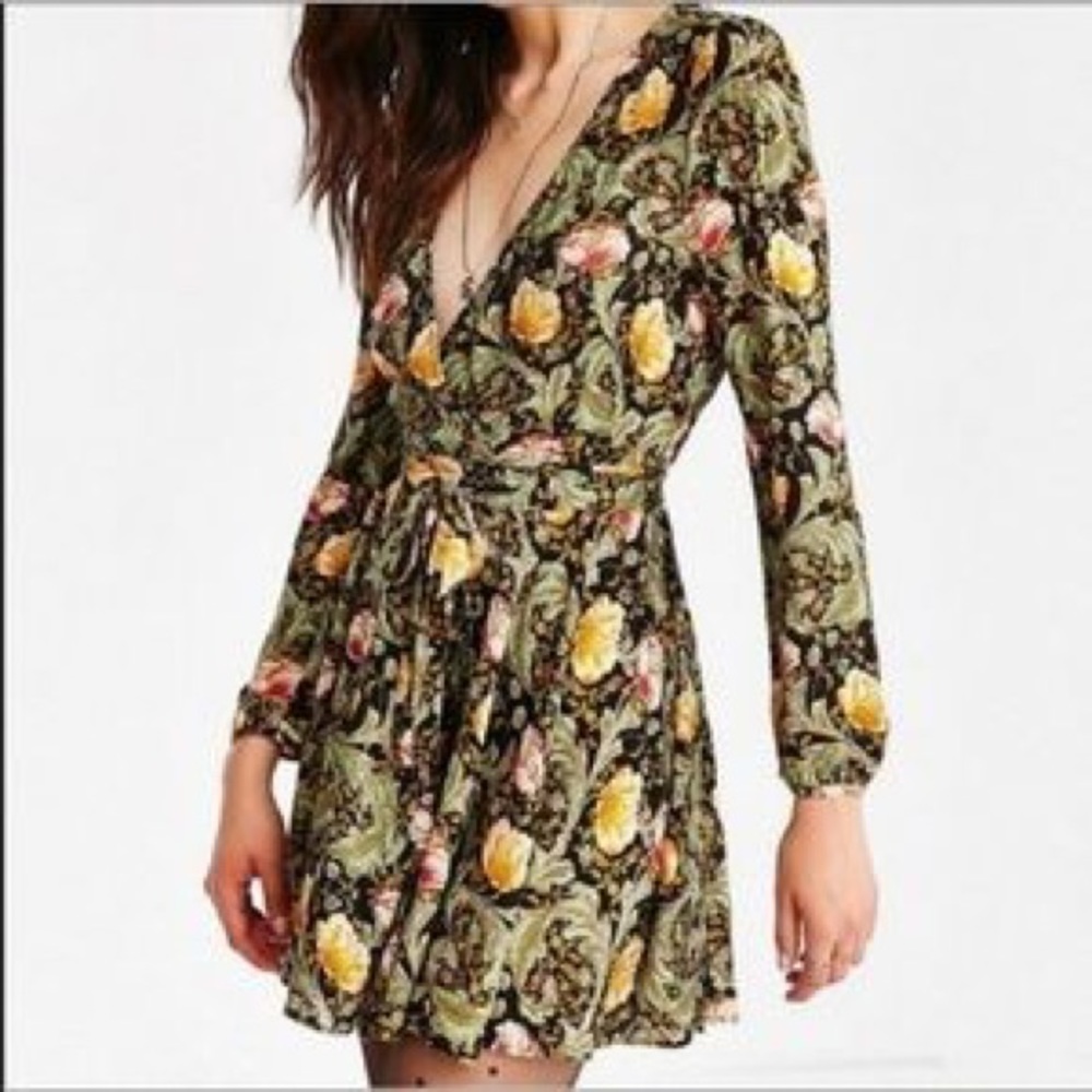 Ecote black floral wrap dress